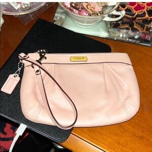 Coach Legacy vintage Blush Pink Leather Wristlet with Gold Logo Plaque